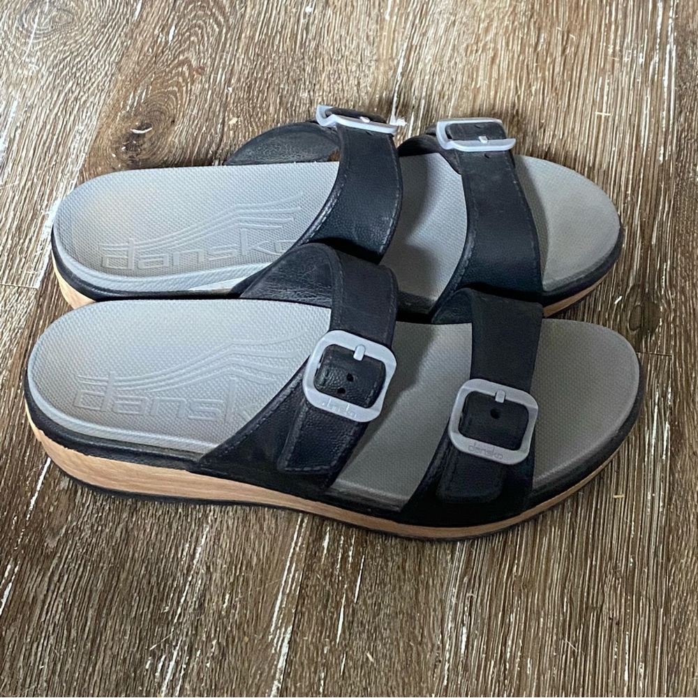 Dansko Black and Gray Women's Sandals